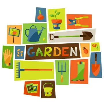 Background with garden design elements and icons Stockillustratie
