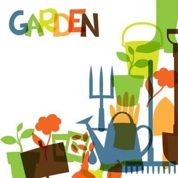 Background with garden design elements and icons Stock Illustration