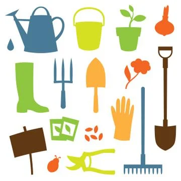 Background with garden design elements and icons Stock Illustration