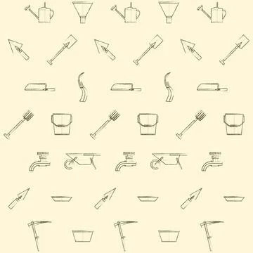 Background for gardening tools Vintage pattern with gardening tools on a l... Stock Photos