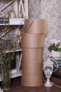 Background with gift boxes and a flashlight Stock Photos