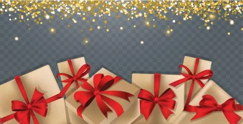 Background with gift boxes and gold glitter. empty space Stock Illustration
