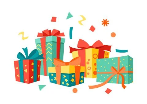 Background with gift boxes. Colorful presents for celebration, discounts or.. Stockillustratie