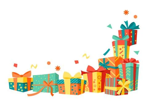 Background with gift boxes. Colorful presents for celebration, discounts or.. Stockillustratie
