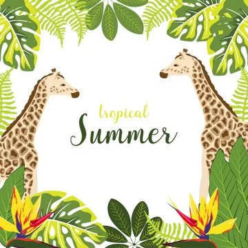 Background with giraffe and plants Stock Illustration