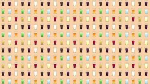 Background of glasses with different color drinks pattern Stock Footage 181568600