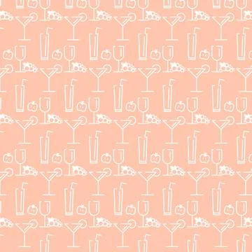 Background with glasses of drink. Seamless light beige pattern. Stock Illustration