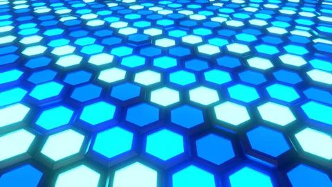Background of glowing hexagons in shades of blue Stock Illustration