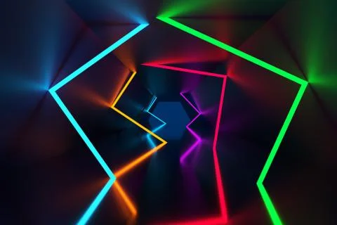 Background, glowing lines, neon lights, abstract psychedelic background Illustrazione stock
