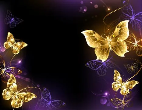 Background with gold butterflies Stock Illustration
