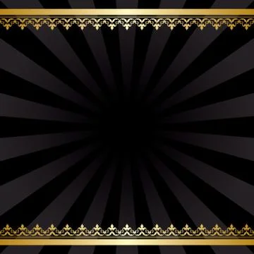 Background with gold decorations and rays - black vintage vector card Stock Illustration