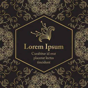 Background with gold graphic florals Illustrazione stock