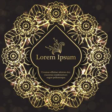 Background with gold graphic florals Stock Illustration
