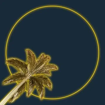 Background with gold palm tree and neon ring bottom view Stock-Illustration