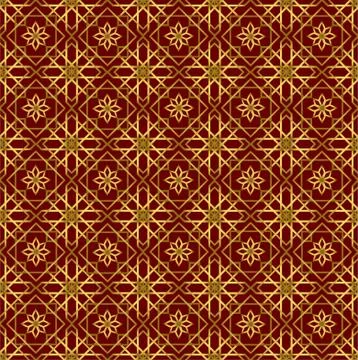 Background with gold seamless pattern on dark red backgroud in islamic arabic Stock Illustration
