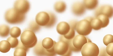 Background with golden balls, blur effect. 3d round gold spheres Stock Illustration