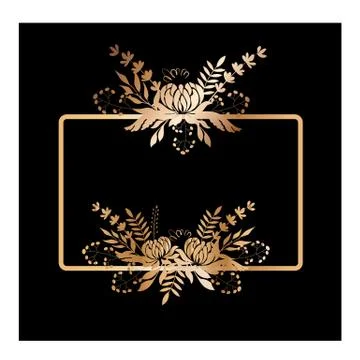 Background golden chrysanthemums frame Stock Illustration