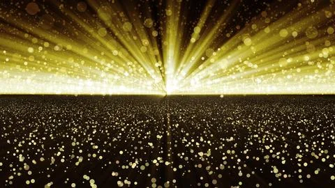 Background golden glitter particles. Bright golden rays, bokeh. Shining gold Stock Illustration