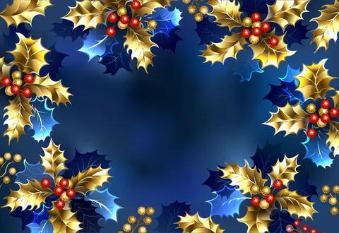 Background with golden holly Stock Illustration