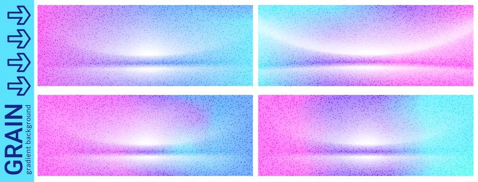 Background gradient studio set of four grainy holographic vector scenes. Cyan, Illustrazione stock