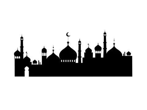 Background, graphic design of large mosque silhouette Illustrazione stock