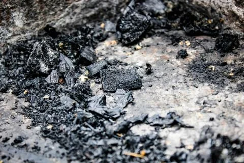 Background of gray ash in the fire close-up. Stock Photos