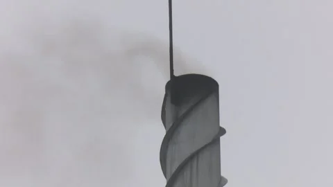 On the background of gray sky from the chimney there is black smoke. Stock Footage 102792431