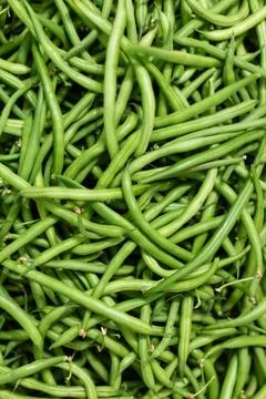 Background from green bean string. Close up. Stock Photos