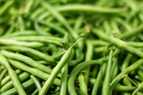 Background from green bean string. Close up. Foto stock