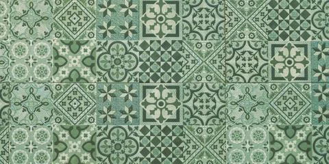 Background green ceramic tiles in retro style seamless patchwork from Azule.. Stock Photos