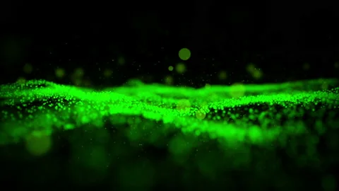 Background green waves particles movement. Animated on black background. Motion Видео 94744801