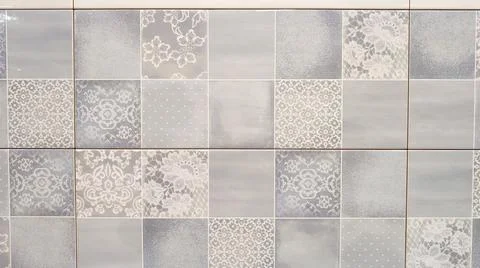 Background grey seamless texture of old stone wall gray azulejo patchwork t.. Stock Photos