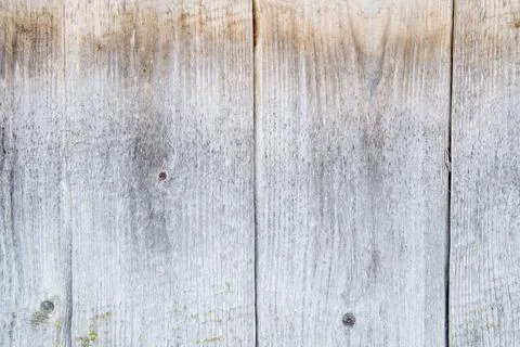 Background: grey, sun-bleached boards in a wooden fence with cracks, traces o Stock Photos