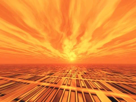 Background Grid Horizon Red Sky Stock Illustration
