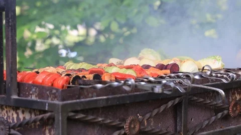 Background of grilled vegetables , close up Stock Footage 91624555