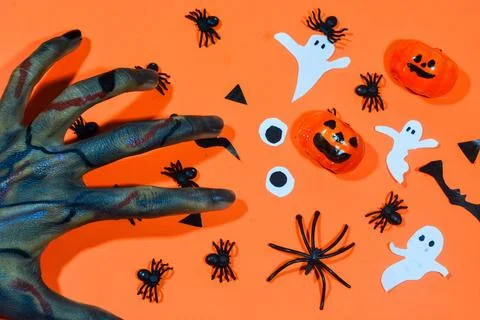Background with a Halloween theme, with scary ghost finger objects, lollipo.. Stock Photos