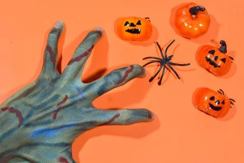 Background with a Halloween theme, with scary ghosts, lollipops and scary p.. Stock Photos