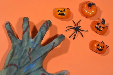 Background with a Halloween theme, with scary ghosts, lollipops and scary p.. Stock Photos