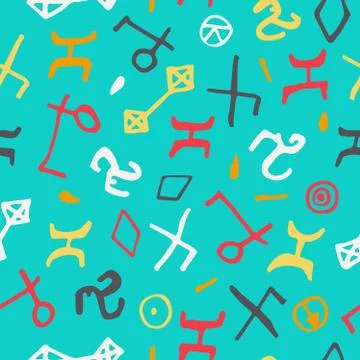 Background with hand drawn abstract shapes.  Bright blue backdrop. Stock-Illustration