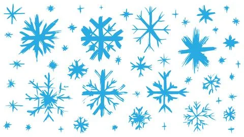 Background with hand drawn blue snowflakes, set of snowflakes Stock Illustration