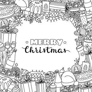 Background with hand drawn Christmas items. Stock Illustration