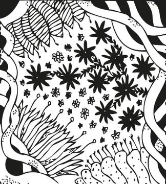 Background with hand drawn patterns. Curls, celtic ornament, flowers Stock Illustration