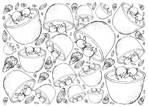 Background Hand Drawn Sketch of Ris a la Mande, Risalamande or Rice Pudding M Stock Illustration