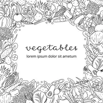 Background with hand drawn vegetables. Stock-Illustration