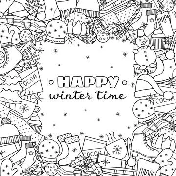 Background with hand drawn winter items. Stock Illustration