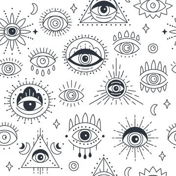 Background with hand drawn witchcraft magical religion eye talisman. Stock Illustration