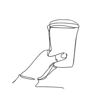 Background with hand holding Plastic cup of coffee or tea. Illustrazione stock