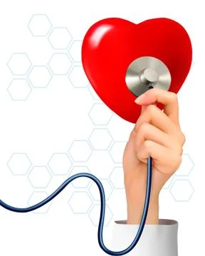 Background with hand holding a stethoscope against a heart. vector. Stock Illustration