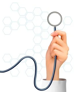 Background with hand holding a stethoscope. vector Stock Illustration