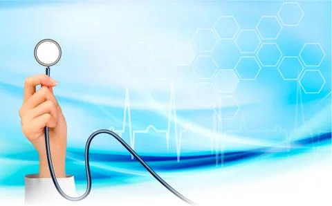 Background with hand holding a stethoscope. vector Stock Illustration